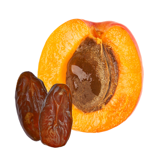 Half of an apricot and two dates